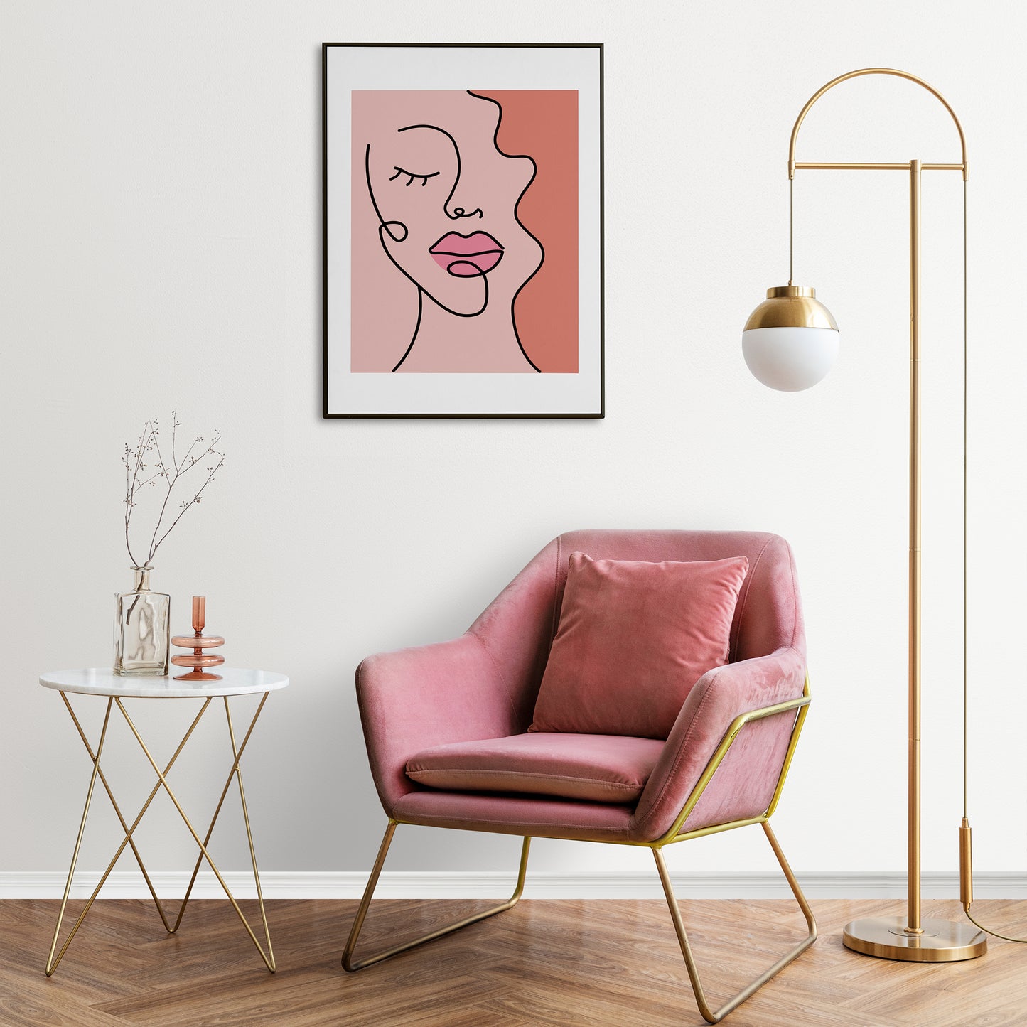 Modern line art print with a pop of color