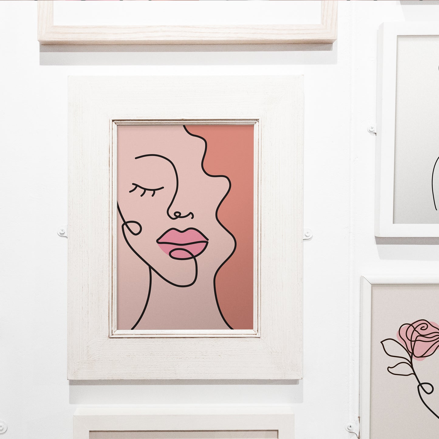 Modern line art print with a pop of color