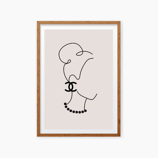 line art print in wooden frame