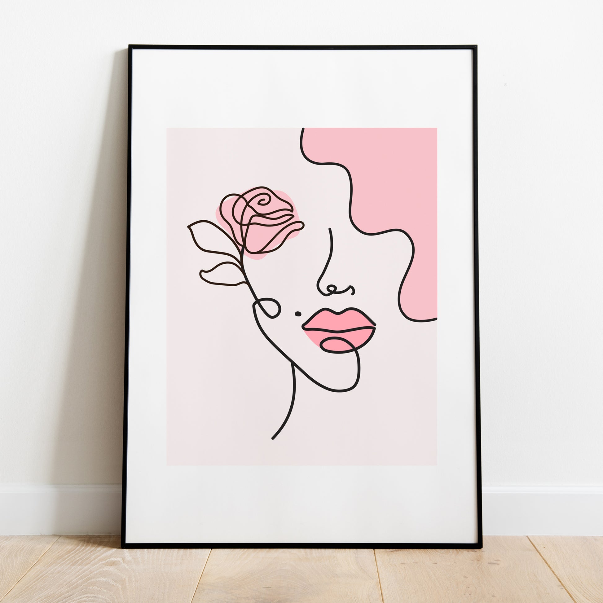 line art print in thin black frame