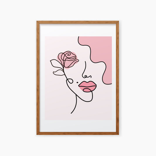 Wavy hair line art in wooden frame