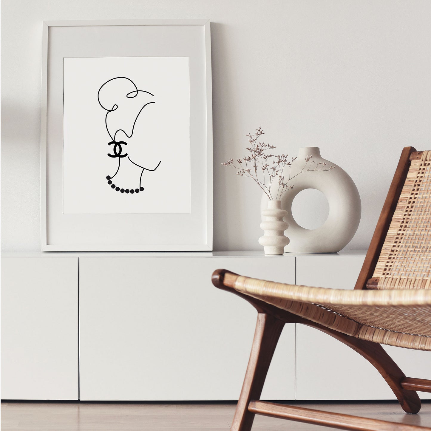 line art print on shelf